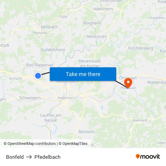 Bonfeld to Pfedelbach map