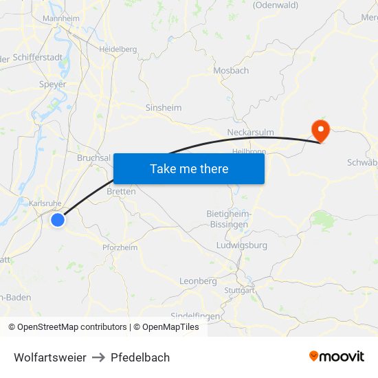 Wolfartsweier to Pfedelbach map