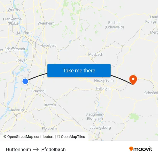 Huttenheim to Pfedelbach map