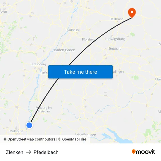 Zienken to Pfedelbach map