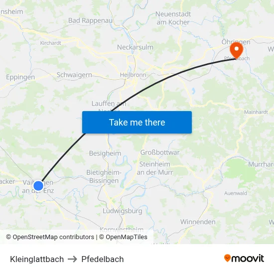 Kleinglattbach to Pfedelbach map