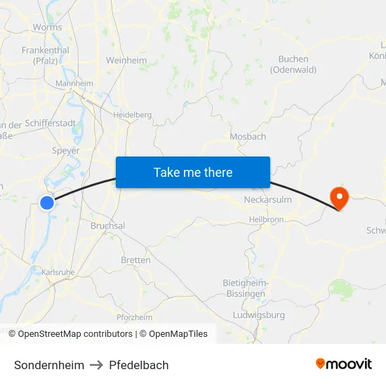 Sondernheim to Pfedelbach map