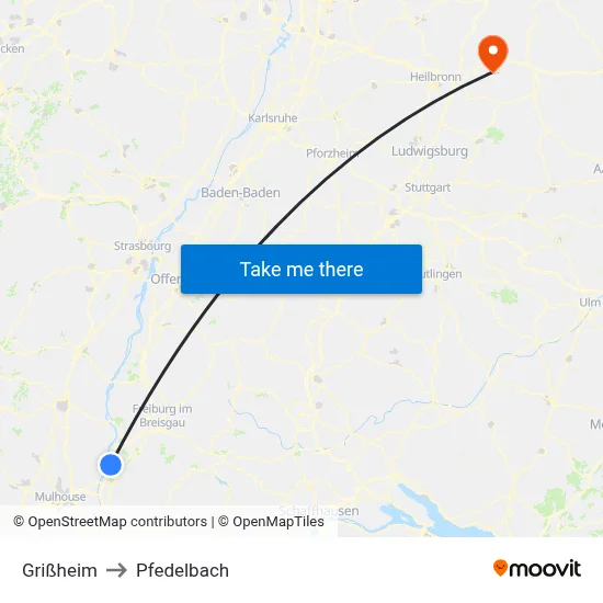 Grißheim to Pfedelbach map