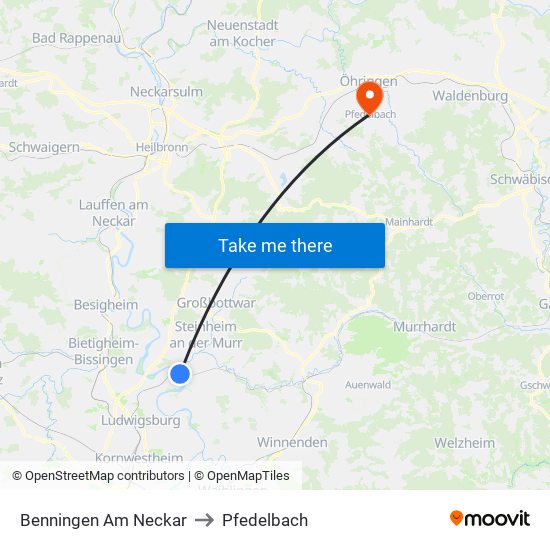 Benningen Am Neckar to Pfedelbach map
