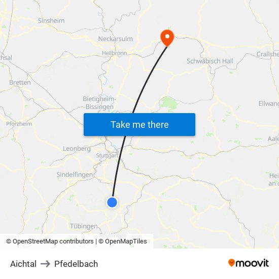 Aichtal to Pfedelbach map