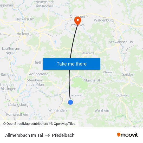 Allmersbach Im Tal to Pfedelbach map