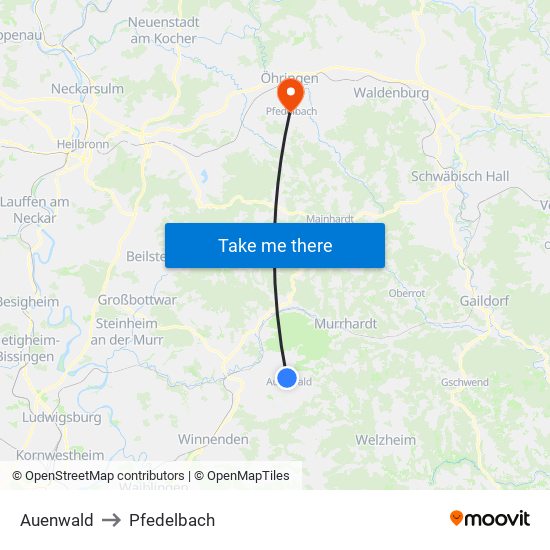 Auenwald to Pfedelbach map