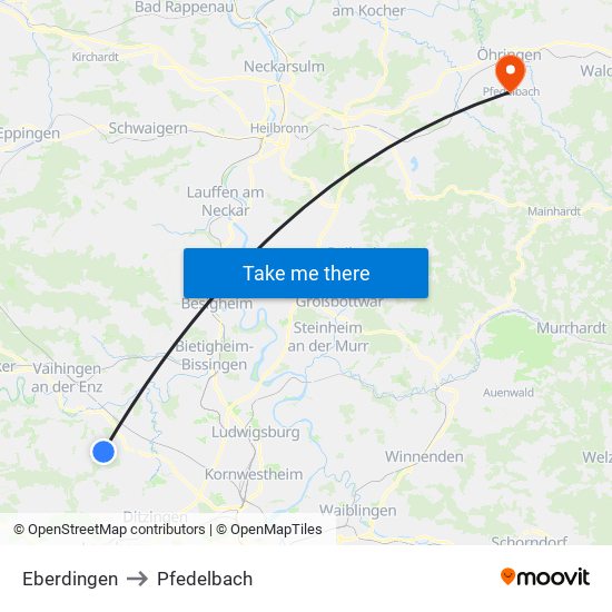 Eberdingen to Pfedelbach map