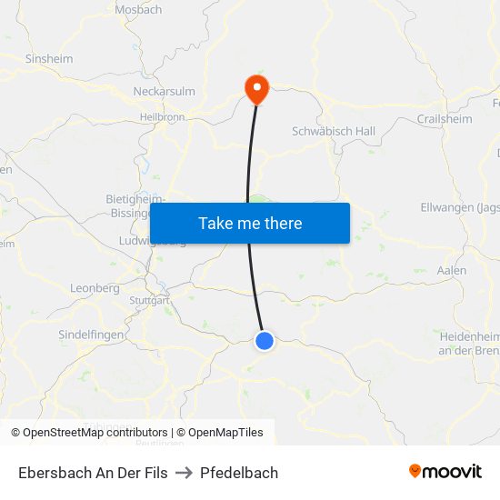 Ebersbach An Der Fils to Pfedelbach map