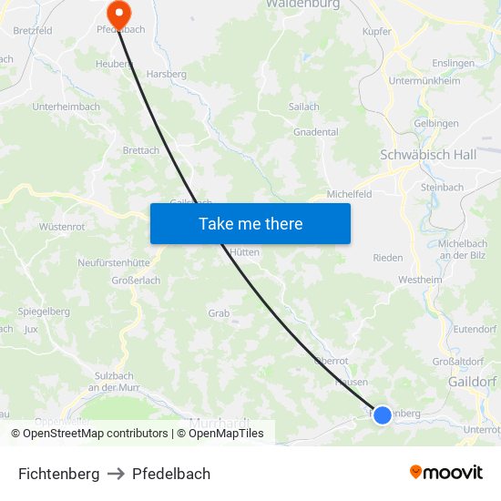Fichtenberg to Pfedelbach map