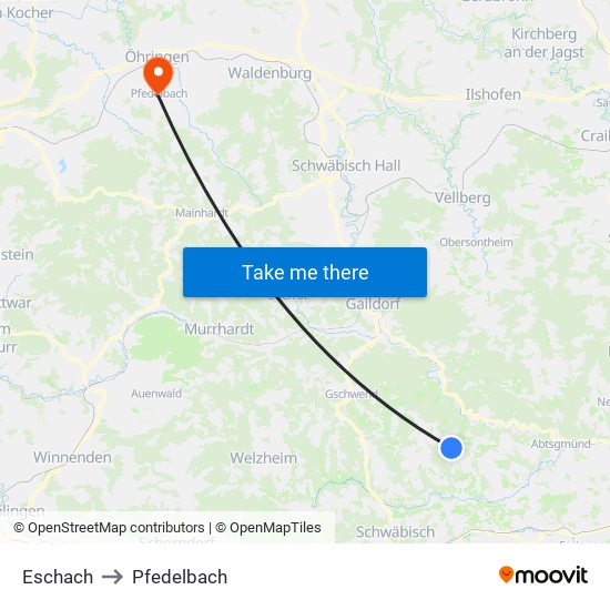 Eschach to Pfedelbach map