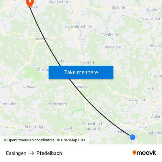 Essingen to Pfedelbach map