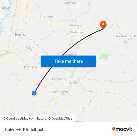 Calw to Pfedelbach map