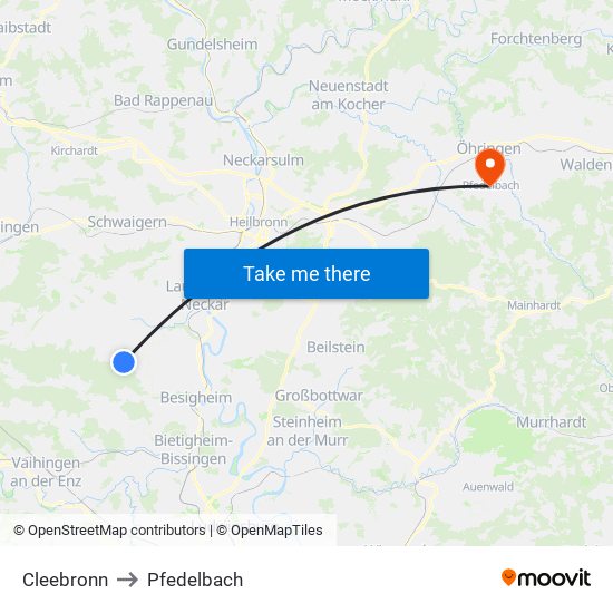 Cleebronn to Pfedelbach map