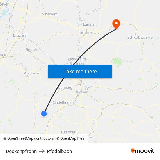 Deckenpfronn to Pfedelbach map