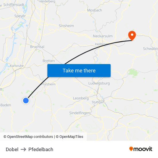 Dobel to Pfedelbach map