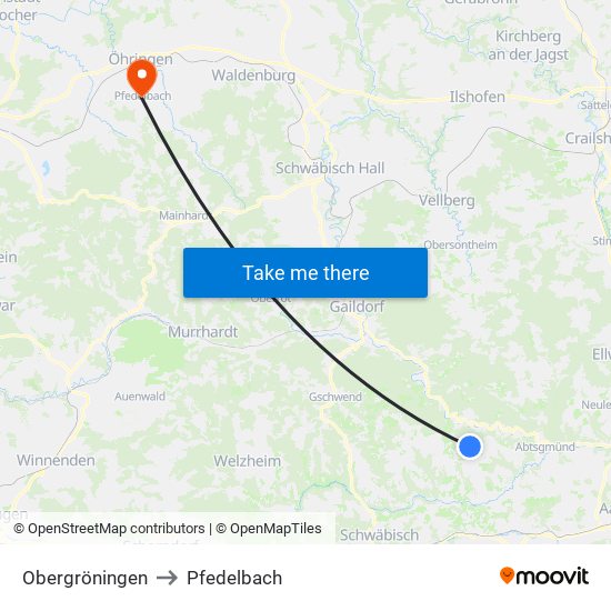 Obergröningen to Pfedelbach map