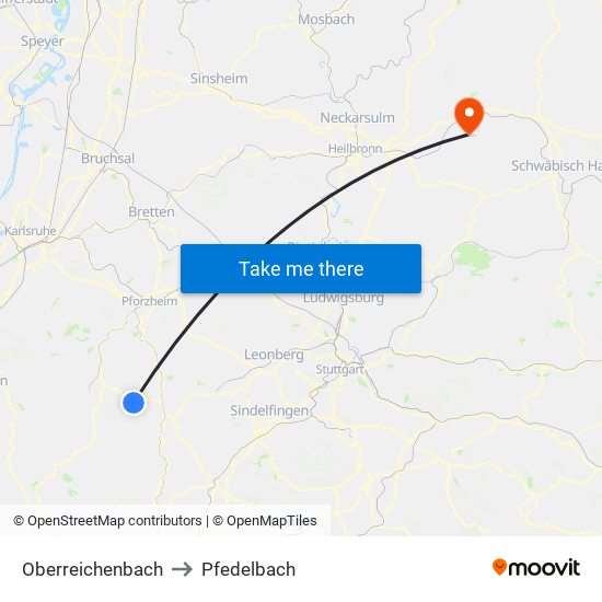 Oberreichenbach to Pfedelbach map