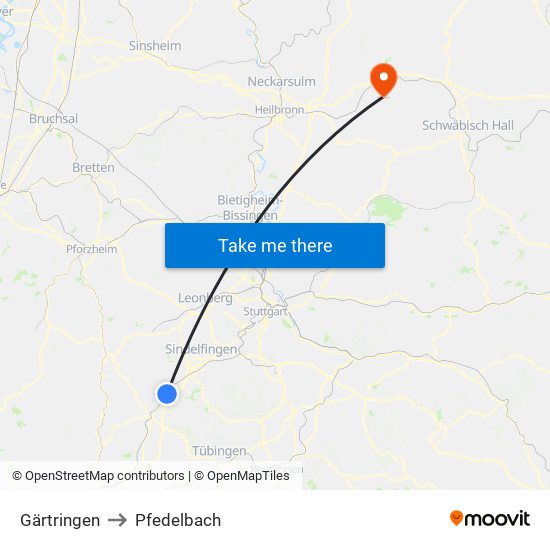 Gärtringen to Pfedelbach map