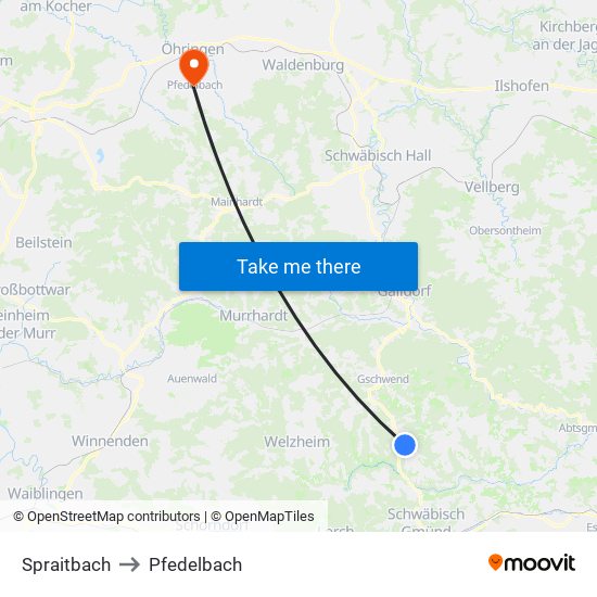 Spraitbach to Pfedelbach map