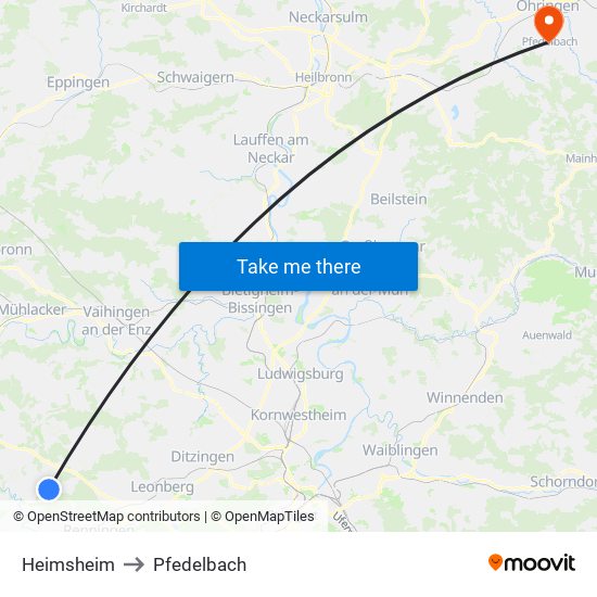 Heimsheim to Pfedelbach map