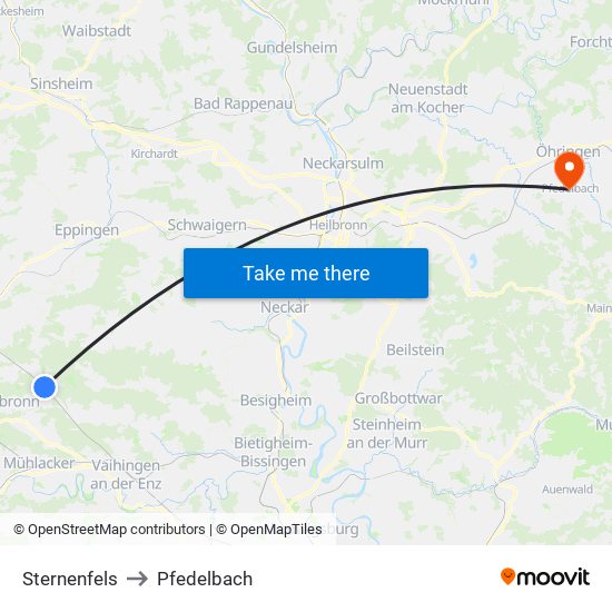 Sternenfels to Pfedelbach map