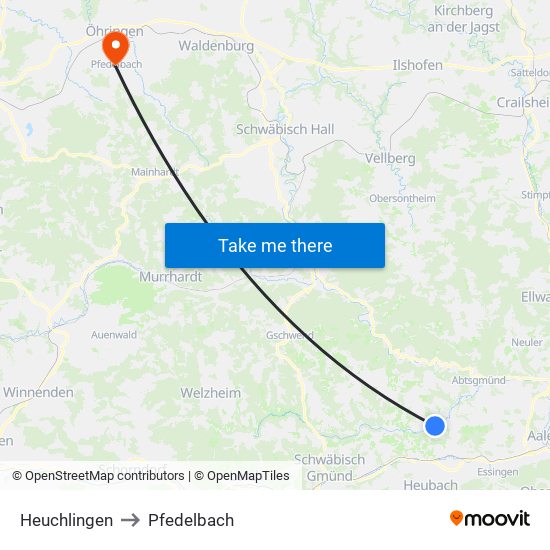 Heuchlingen to Pfedelbach map