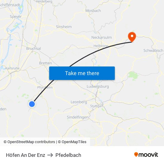 Höfen An Der Enz to Pfedelbach map