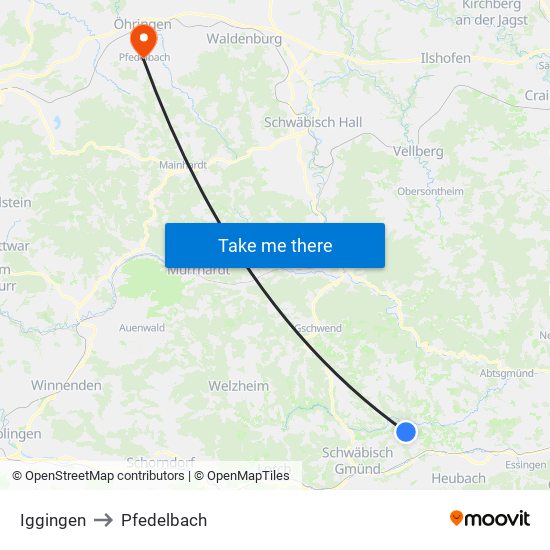 Iggingen to Pfedelbach map