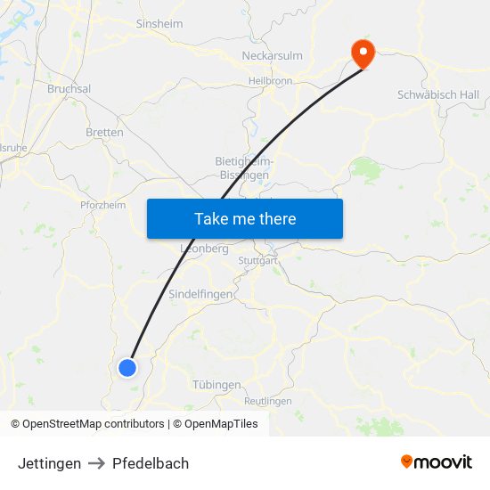 Jettingen to Pfedelbach map