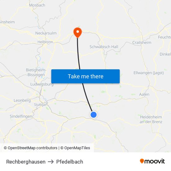 Rechberghausen to Pfedelbach map