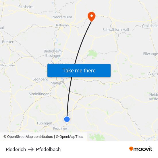 Riederich to Pfedelbach map