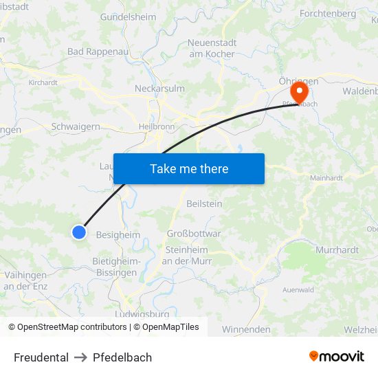 Freudental to Pfedelbach map