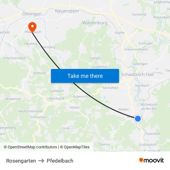 Rosengarten to Pfedelbach map