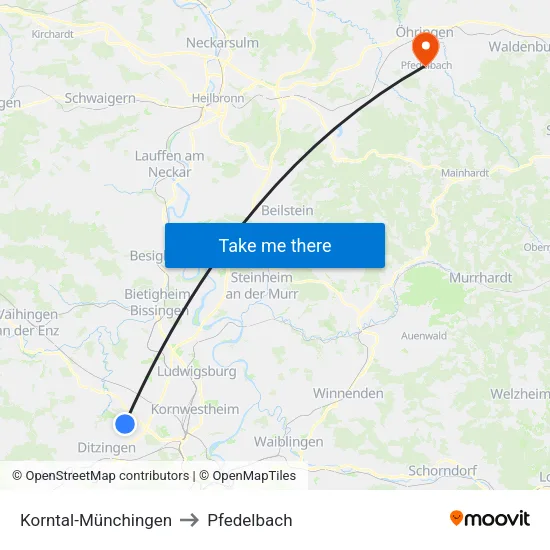 Korntal-Münchingen to Pfedelbach map