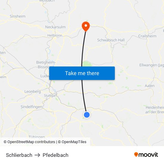 Schlierbach to Pfedelbach map