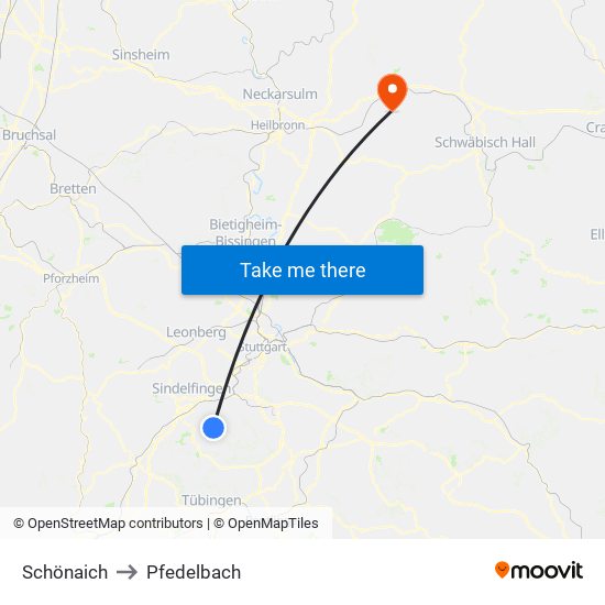 Schönaich to Pfedelbach map