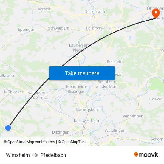 Wimsheim to Pfedelbach map