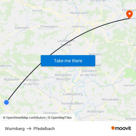 Wurmberg to Pfedelbach map