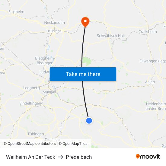Weilheim An Der Teck to Pfedelbach map