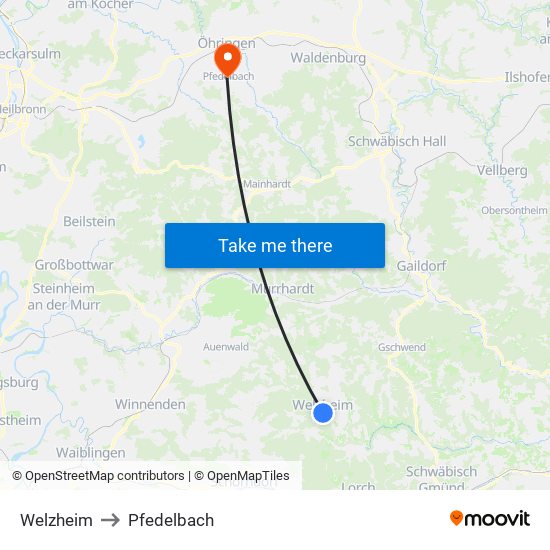 Welzheim to Pfedelbach map
