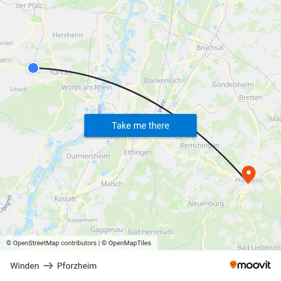 Winden to Pforzheim map