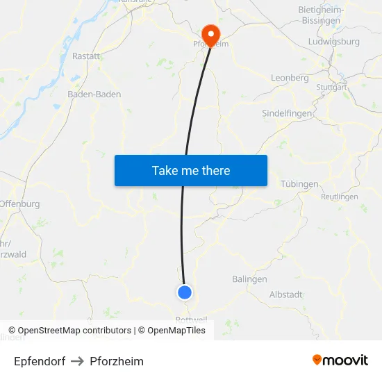 Epfendorf to Pforzheim map