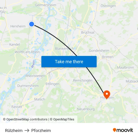 Rülzheim to Pforzheim map