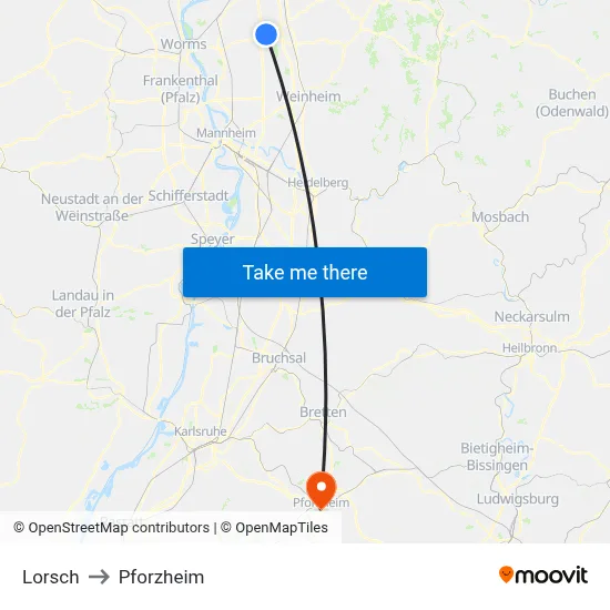 Lorsch to Pforzheim map