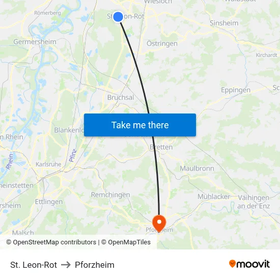 St. Leon-Rot to Pforzheim map