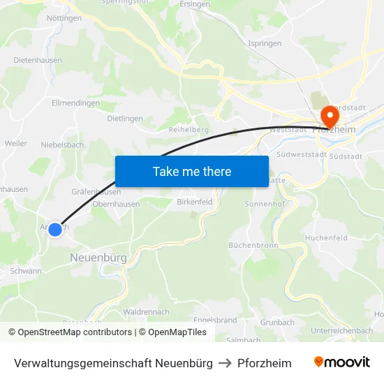 Verwaltungsgemeinschaft Neuenbürg to Pforzheim map
