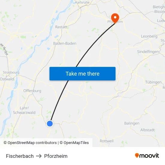 Fischerbach to Pforzheim map