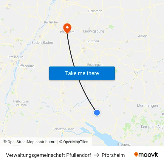 Verwaltungsgemeinschaft Pfullendorf to Pforzheim map
