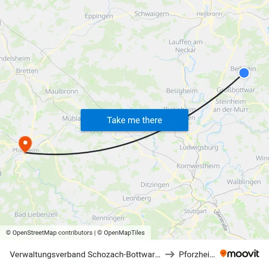 Verwaltungsverband Schozach-Bottwartal to Pforzheim map